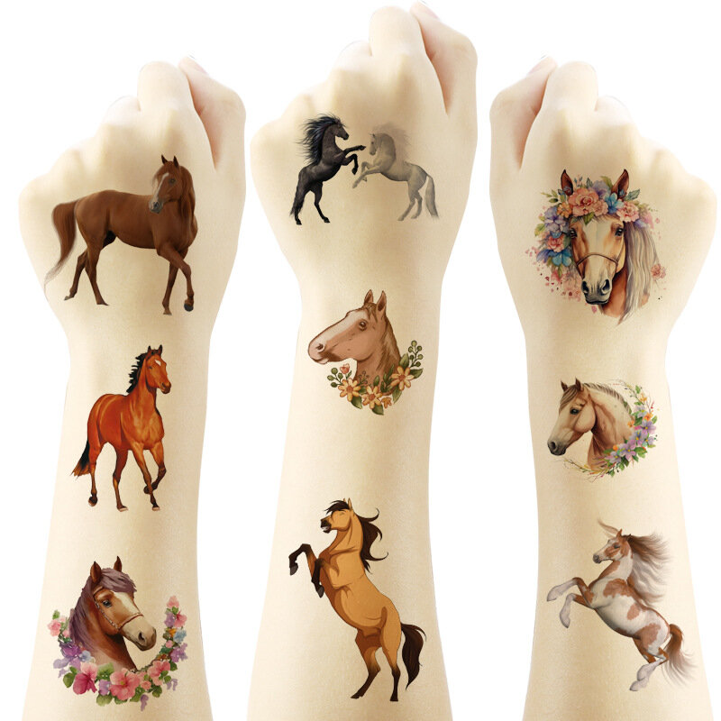Faux tatouages temporaires de cheval pour enfants, fournitures de fête d'anniversaire, faveurs mignonnes, autocollants de décoration, 1 pièce