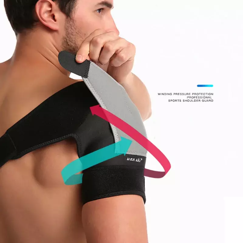 Penahan bahu olahraga pria, sabuk pendukung satu bahu dapat diatur, tali bahu kompresi pelindung untuk pemulihan cedera