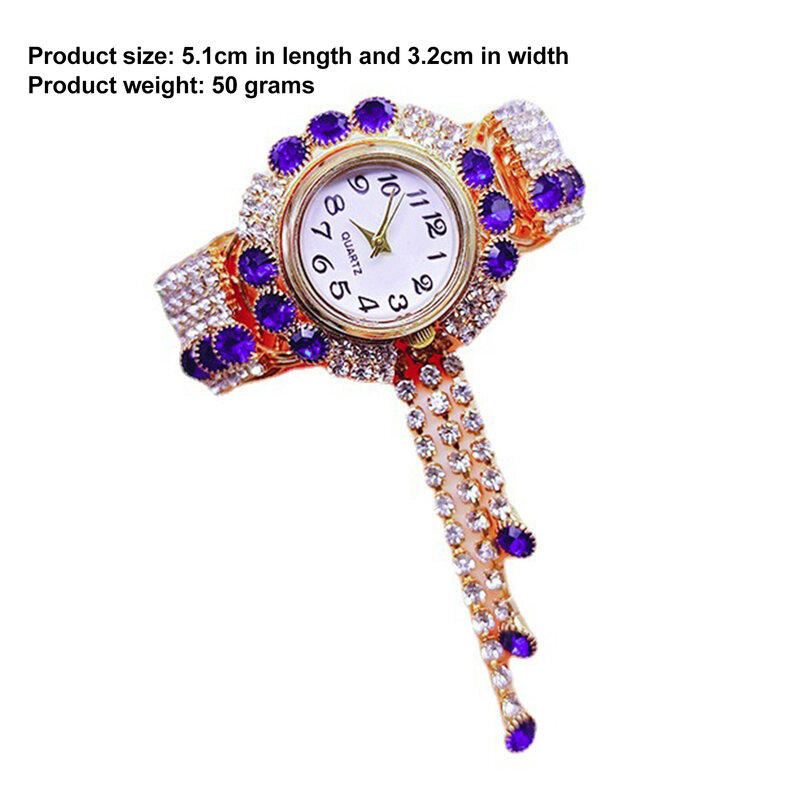 Relógio Rhinestone completo para compras uma vida diária, relógio elegante casual clássico, tipo ponteiro
