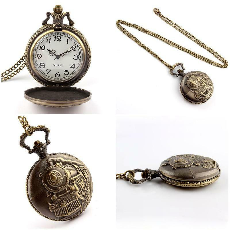 Retro Vintage Locomotive Railway Engine Pendant Chain Clock Pocket Watch Pocket Watch Gifts LL@17