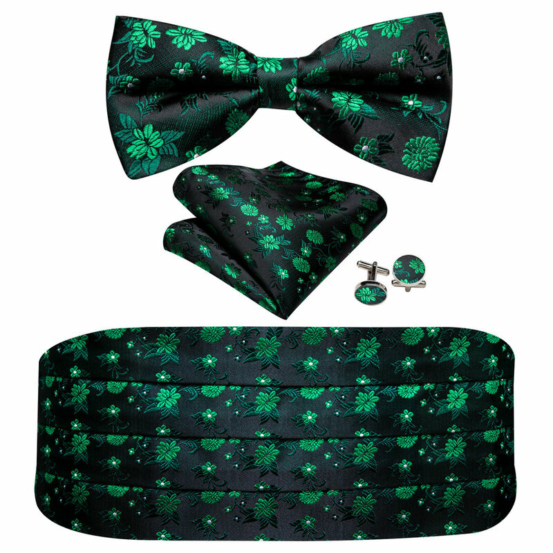 Barry.Wang-Verde Floral Designer Jacquard De Seda Bow Tie Set para Homens, terno de smoking, requintado Cummerbund, acessórios formais, festa de casamento