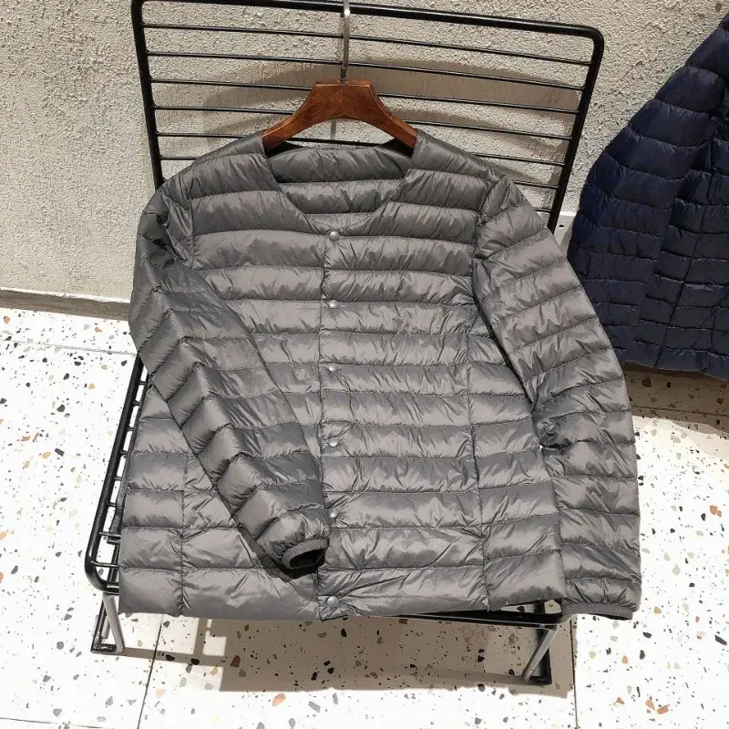 Мужская куртка-пуховик на белом утином пуху, Легкое приталенное пальто с круглым вырезом и переменным V-образным вырезом, Осень-зима 2023