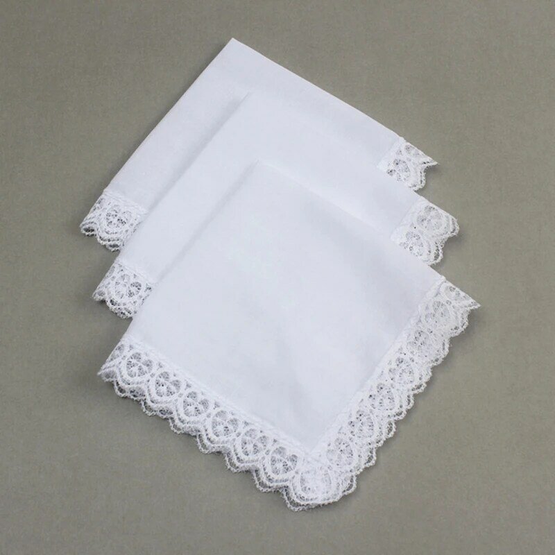 Pañuelo blanco de algodón para mujer, supersuave adorno de encaje, lavable, toalla de pecho, bolsillo