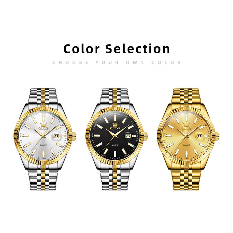 OLEVS-Homens impermeável relógio de aço inoxidável, quartzo, Top, marca de luxo, luminoso, grande Dial, clássico, original