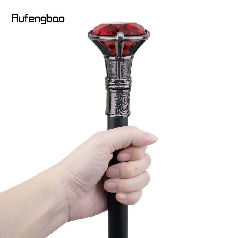 Red Diamond Type Silver Single Joint Walking Stick Decorative Cospaly Party Fashionable Walking Cane Halloween Crosier 93cm