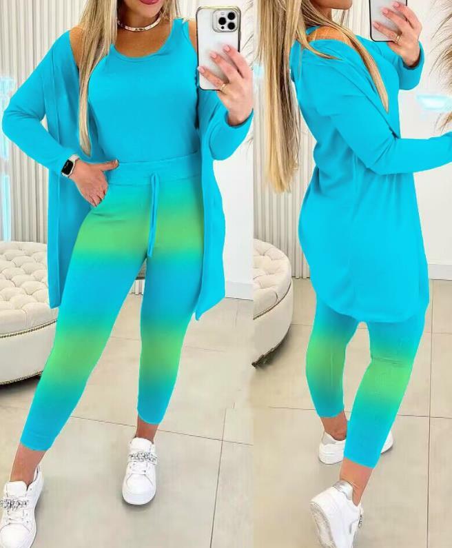 Spot Women's Clothing 2023 New Hot Selling Striped Color Matching Vest and Drawstring Pants Set, with Jacket