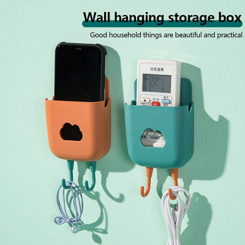Remote Control Storage Boxes Simple Punch-Free Wall Mounted Table Side Bedside Phone Sundries Storage Racks With Hook Decoration