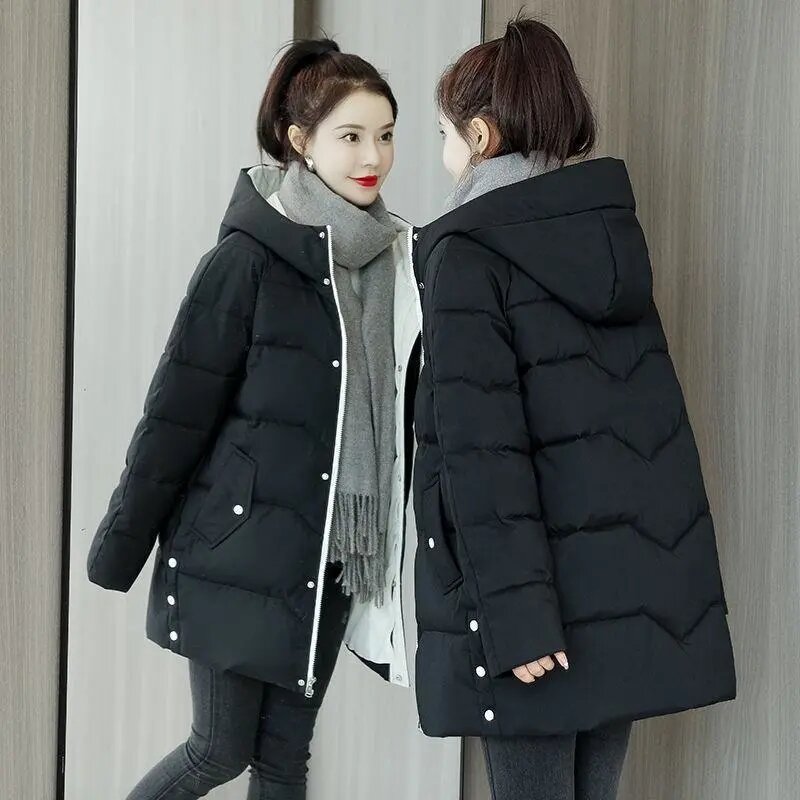 2023 New Women Winter Cotton Coat Korean Loose Down Padded Jacket Winter Warm Thick Cotton Padded Coat Women Hooded Parkas Coat