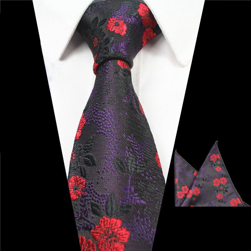 RBOCOTT 8CM cravatte floreali e Set di fazzoletti cravatte tessute Jacquard di seta per uomo Set di cravatte per feste di matrimonio cravatta da uomo fazzoletto da taschino