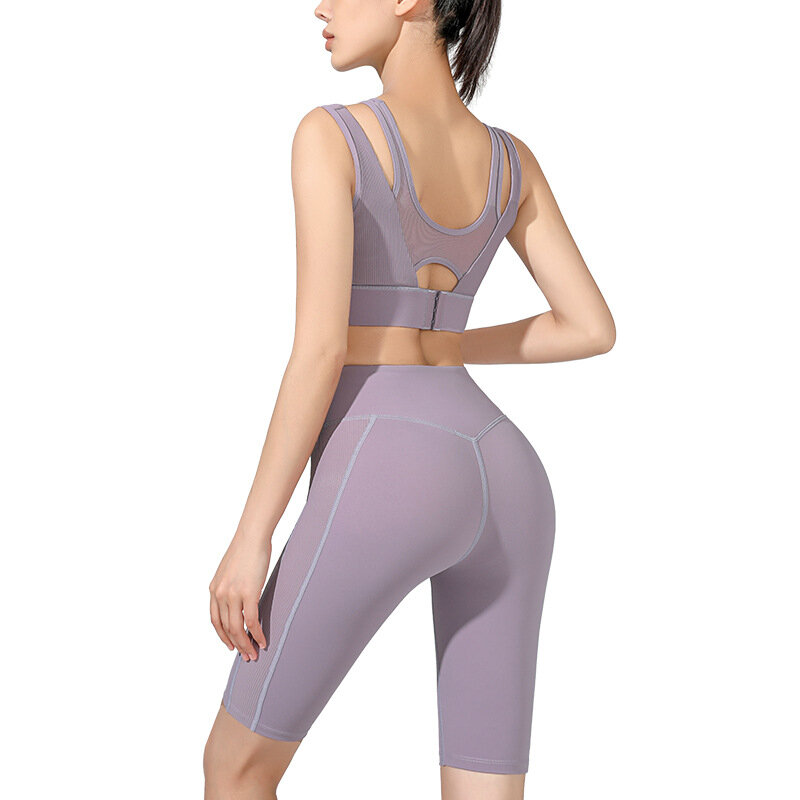 Chaleco de Fitness de verano para mujer, Capris de cintura alta, Sujetador deportivo falso de alta resistencia con absorción de golpes, conjunto de Yoga