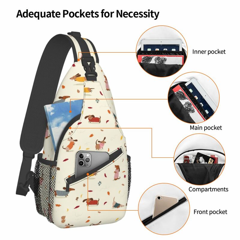 Cute Dachshunds Puppy Small Sling Bag Chest Crossbody Shoulder Backpack Outdoor Sports Daypacks Dog Printed Bookbag