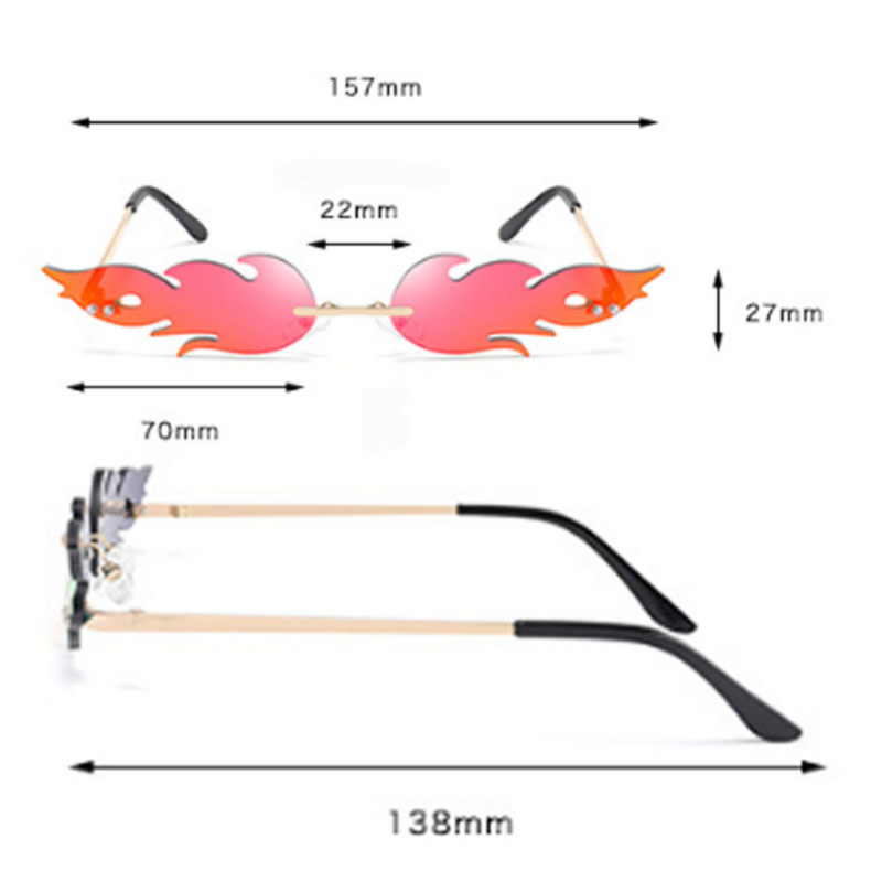 Kacamata Hitam Gelombang Tanpa Bingkai untuk Pria Kacamata Mewah Tren Kacamata Antik Sempit Kacamata Hitam Wanita Tekanan Tinggi Jalanan Keren