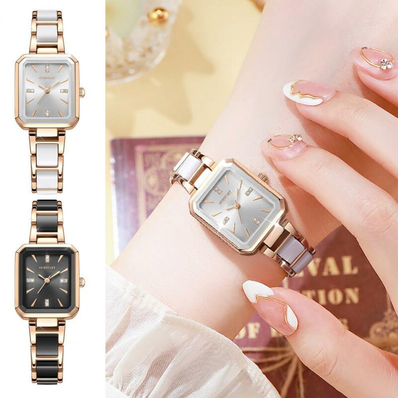 Jam tangan wanita akurasi tinggi jam tangan Quartz wanita elegan dengan dekorasi berlian buatan tali Aloi untuk perjalanan bisnis kedap air tinggi