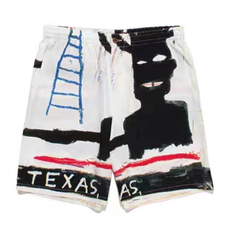 Pantalones cortos con estampado de grafiti para hombre y mujer, ropa de calle informal, holgada, con cremallera, novedad de verano