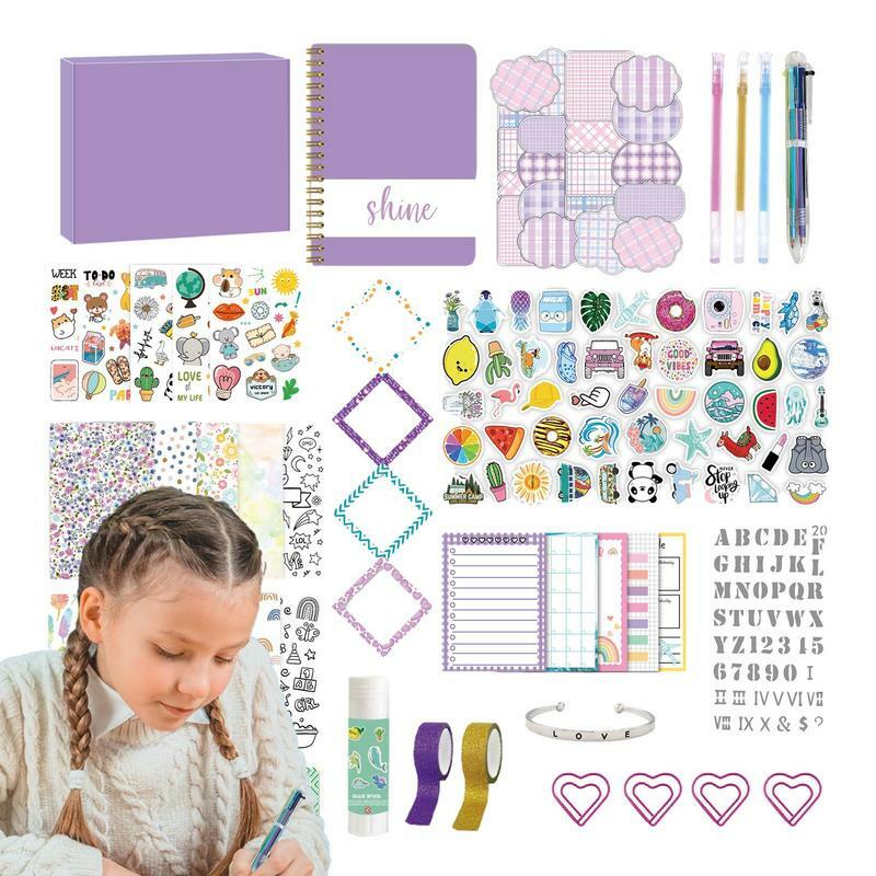 Set jurnal DIY untuk anak perempuan Set perlengkapan buku tempel Kit jurnal DIY dengan kertas antiberdarah melepaskan kreativitas untuk ulang tahun