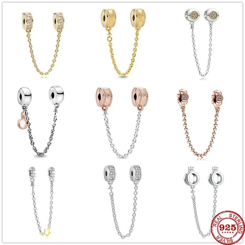 Couronne scintillante en argent 925 pour femmes, chaîne de sécurité, breloque, perle, Original, Bracelet Pandora, DIY, bijoux