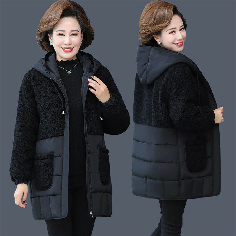 Jaket Down parka wanita, jaket tebal hangat ibu usia sedang bantalan katun mantel panjang pakaian luar musim dingin kualitas tinggi