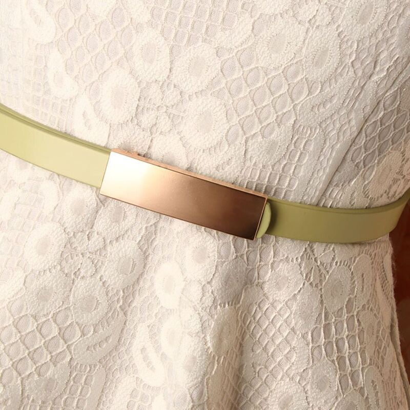 Cinturón de cintura con hebilla de aleación Lisa para mujer, cinturón delgado de PU, accesorios de cintura para vestido de ocio, Jeans ajustables