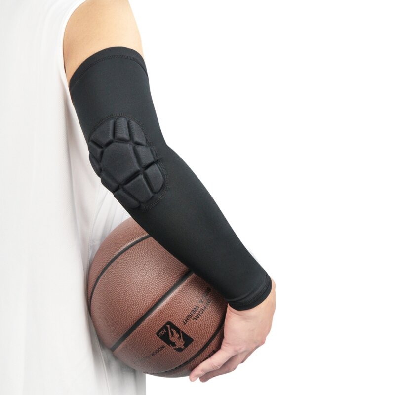 Honeycomb deker pendukung siku olahraga, deker pelindung lengan elastis untuk basket voli