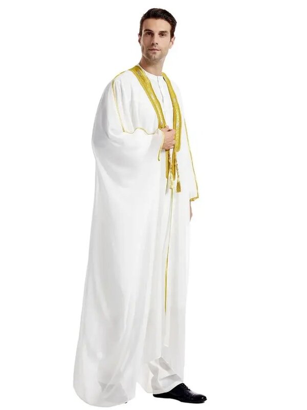Manto longo listrado para homens, trajes árabes, roupas islâmicas, roupas muçulmanas, kaftan marroquino, manto casual, manto do Oriente Médio, traje nacional