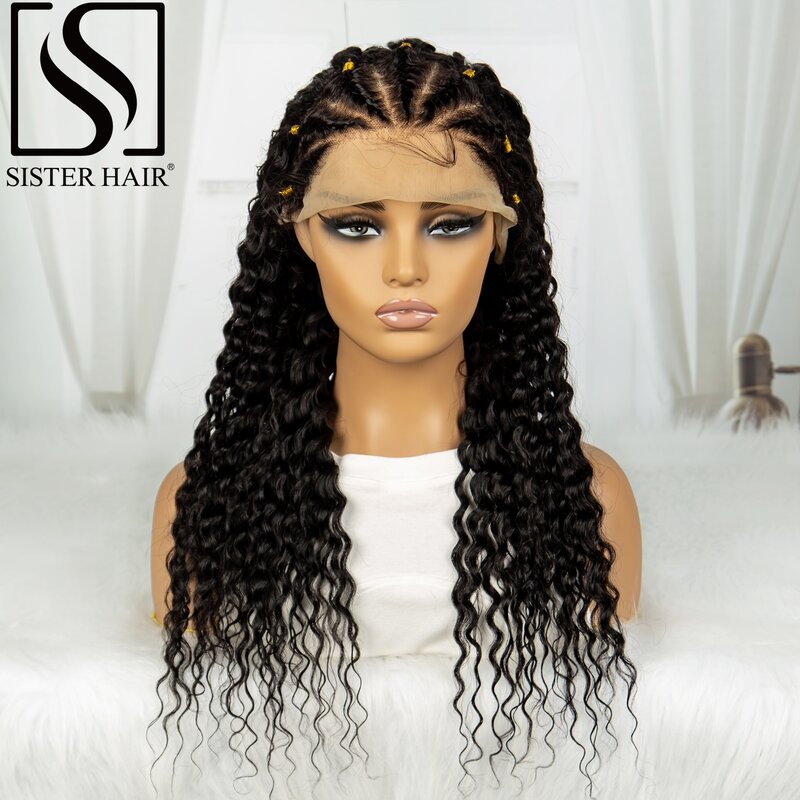 28 30 Inch Deep Wave 180% Density Human Hair Wigs with Braids 13x4 Transparent Lace Frontal Curly Wigs PrePlucked Remy for Women