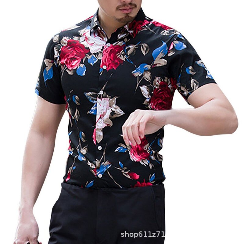 Camisa hawaiana holgada de manga corta con cuello de flores fragmentadas para hombre, ropa de calle informal a la moda, novedad de primavera y verano, 2024