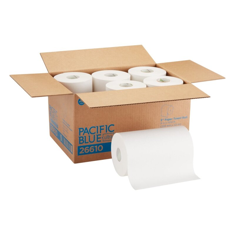 Georgia Pacific Professional Hardwound Paper Towel Roll, Nonperforated, 9 x 400ft, White, 6 Rolls/Carton -GPC26610