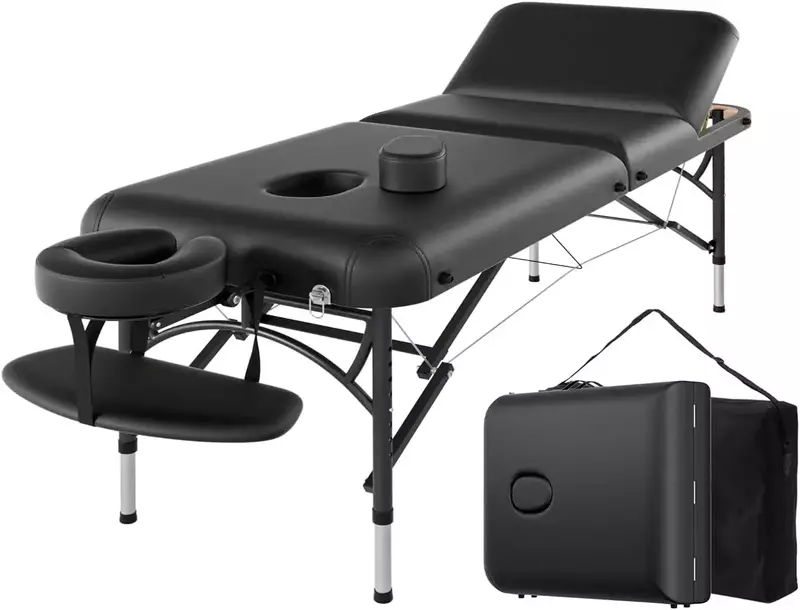 84" Professional Massage Table Portable 3 Folding Lightweight Facial Salon Spa Tattoo Bed Height Adjustable with Carrying