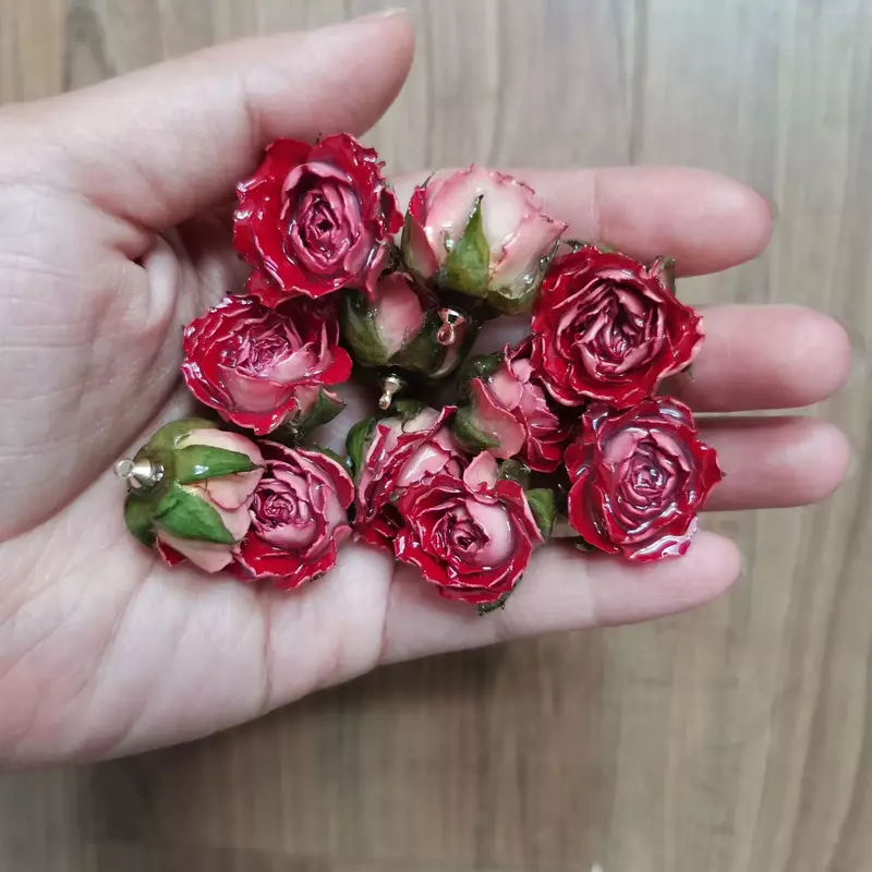 Aqumotic Dried Rose Buds 10pcs Real Small Rose Jewelry Pendants Handmade Accessories for Woman Handicraft Article
