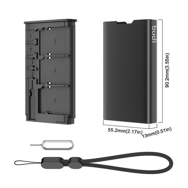 SD Micro SD SIM Card Pin Memory Card Storage Box BUDI 17 In 1 Portable Aluminum Alloy Card Holder Pocket Tool Phone Accessories