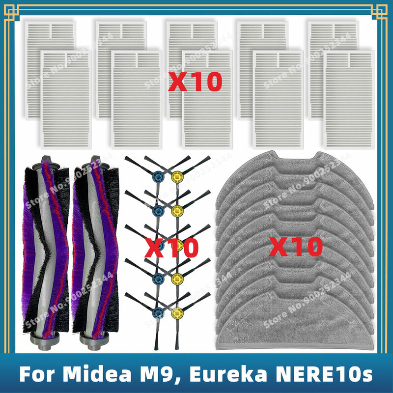 Piezas de Repuesto compatibles con Midea M9, filtro de cepillo lateral principal, paño de trapeador, accesorio para Medea NERE10s, E10S, Obode A8