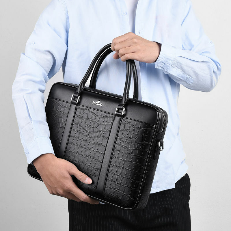 Novo luxo jacaré vaca couro genuíno dos homens de negócios maleta masculino bolsa ombro mensageiro computador portátil saco