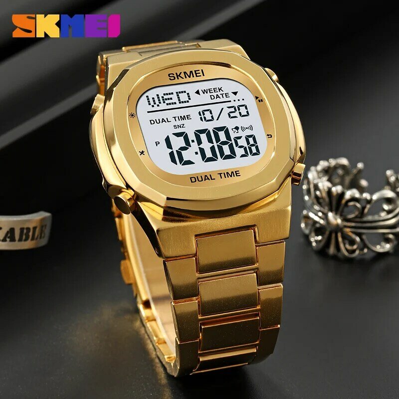 SKMEI Original Electronic Watch Stainless Steel Digital Men's Watches Countdown Stopwatch Led Light Sport Wristwatch 2023
