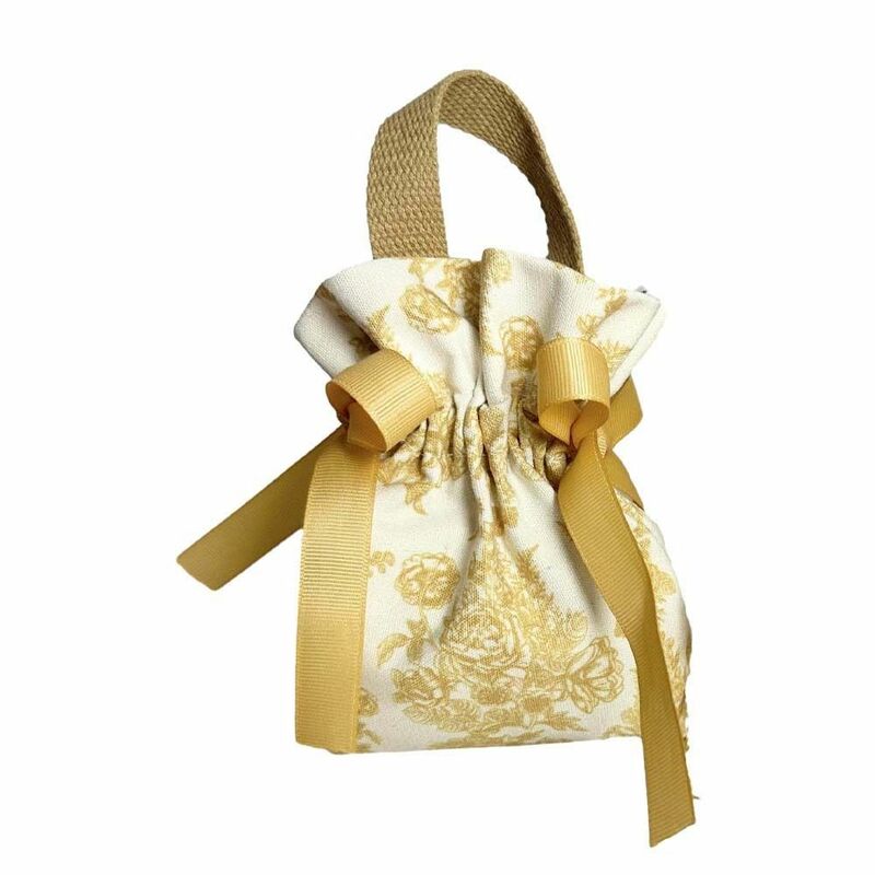 Saco de cordão floral de lona pingente, estilo coreano, grande capacidade, bolsa de pulso flor peônia, carteira, arco de cetim
