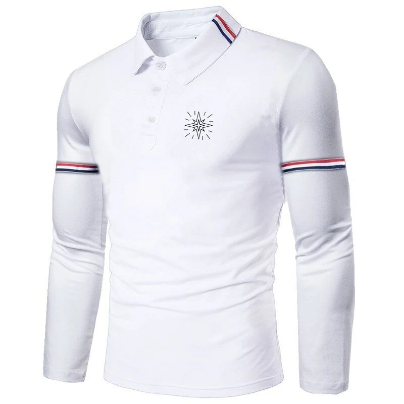 Men's slim fitting fashionable long sleeved polo shirt with a lapel collar, seasonal men's printed golf polo shirt