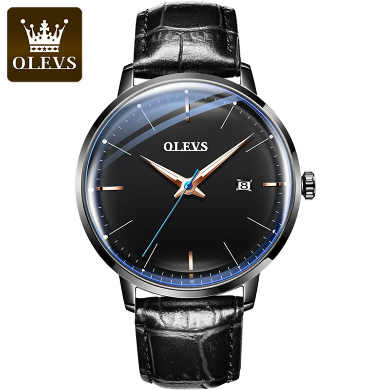 OLEVS Mens Watches Top Brand Luxury Fashion Mechanical Watch for Men Leather Strap Waterproof Calendar Clock Relogio Masculino
