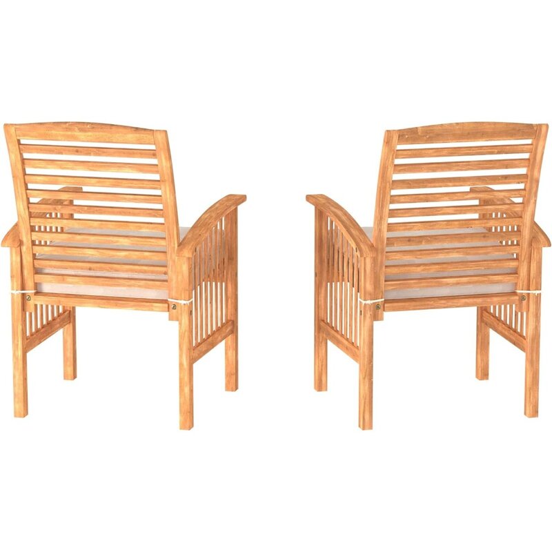 Rendezvous Modern 2 Piece Solid Acacia Wood Slat Back Outdoor Dining Chairs, Set of 2, Brown