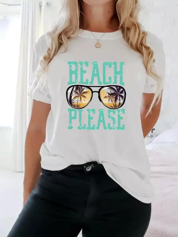 Camiseta informal con estampado de letras para mujer, ropa de manga corta para playa, tendencia de los años 90, camiseta gráfica de moda para mujer