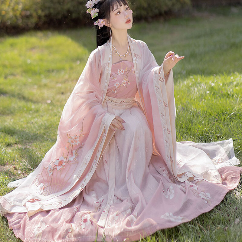 Vestido grande rosa hanfu feminino, traje cosplay de carnaval de Halloween, vestido Y2K, vintage tradicional chinês, verão 2024