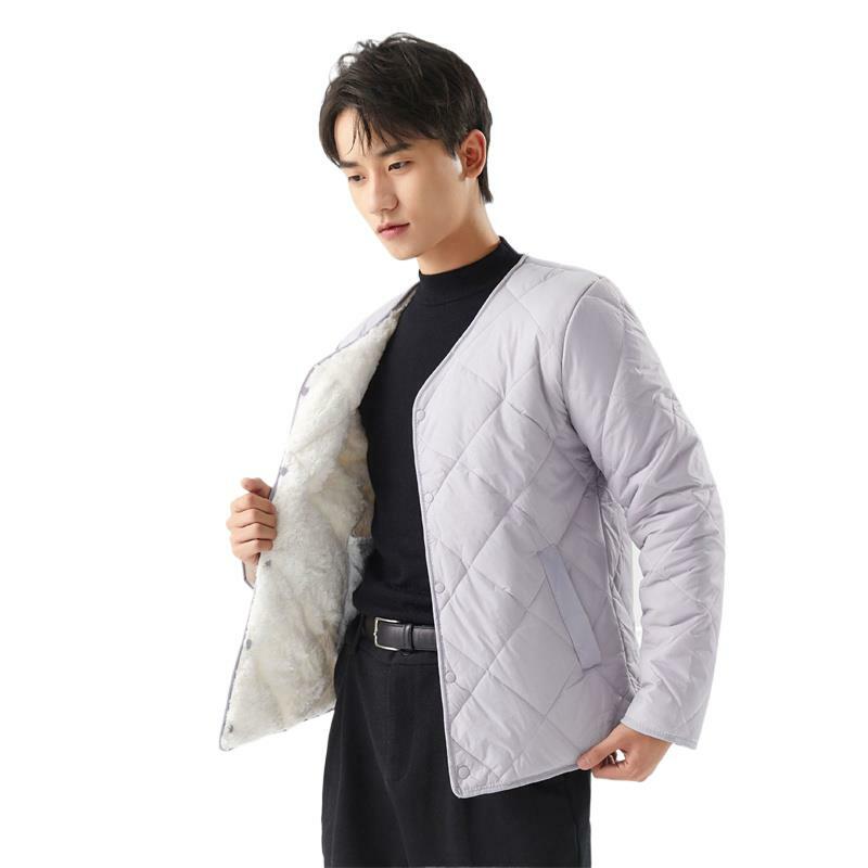 Casaco curto de algodão masculino com bolsos, casaco forrado de cordeiro, casaco grosso quente, moda casual, em casa, novo, outono, inverno, 2022