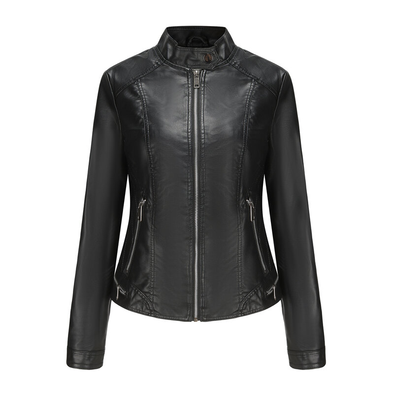 2023 new women's PU leather long sleeve spring and autumn thin PU jacket