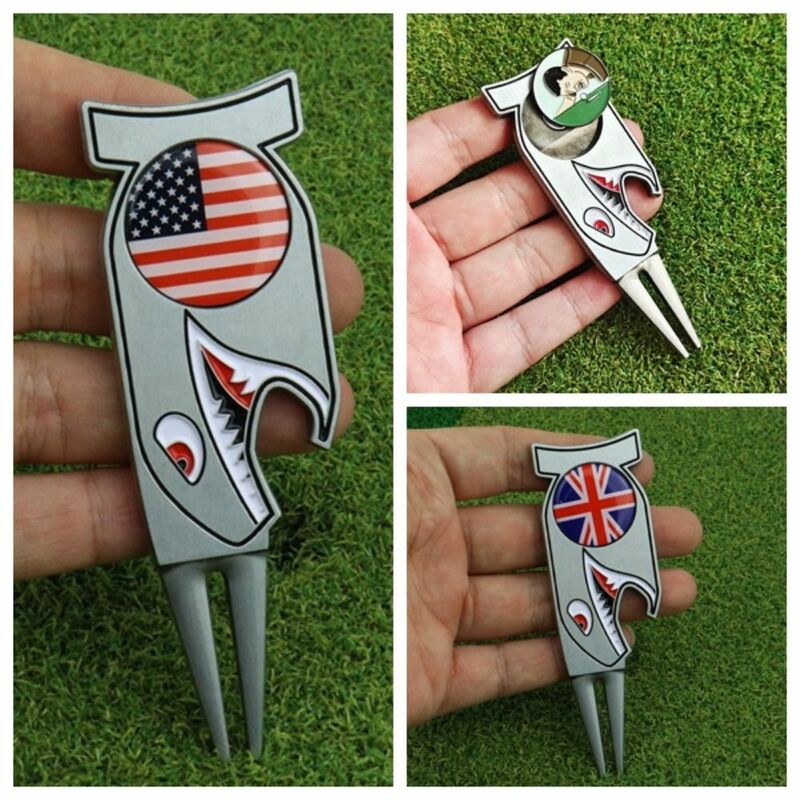 Shark Golf Green Fork Groove Cleaner Magnetic Zinc Alloy Golf Ball Marker Multifunctional Portable Divot Fork Clean The Lawn