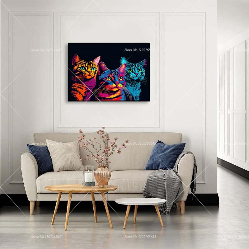 ColorfulAnimal-pintura de diamante 5D DIY, Kit de taladro completo, tres gatos, lindo gato, punto de cruz, bordado de diamantes, regalo creativo para niños