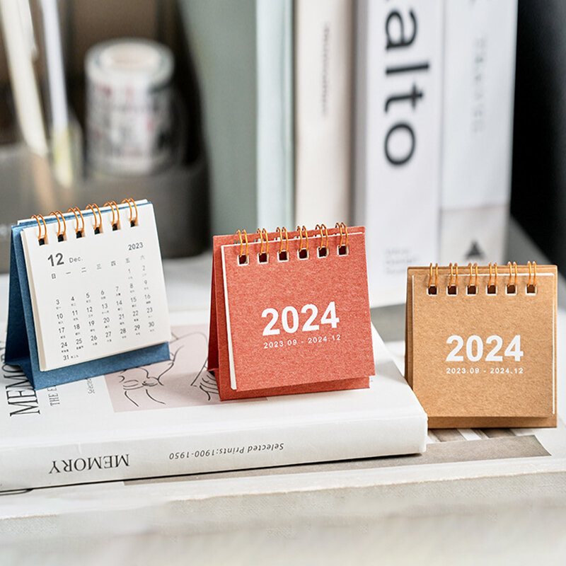Kalender Mini 2024 kalender minimalis Dekorasi Desktop perlengkapan kantor siswa untuk perencanaan mengatur jadwal harian