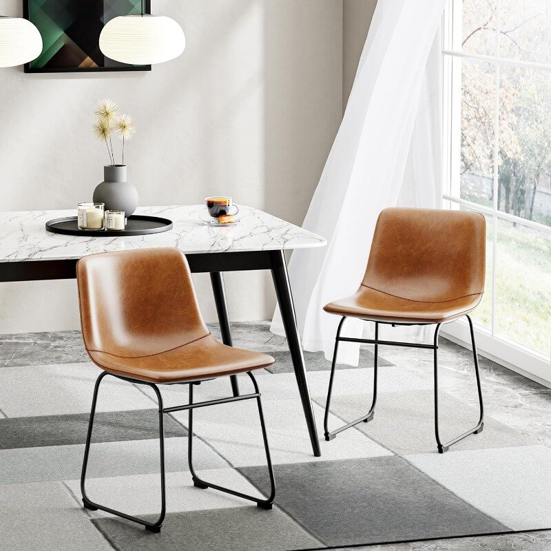 Cadeiras de jantar com costas, couro sintético, moderno, sem braços, cozinha, sala de jantar, 18 Polegada, conjunto de 2