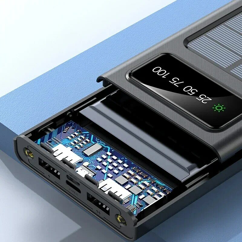 Внешний аккумулятор с ультрабольшой емкостью 200000 мАч, внешний аккумулятор с солнечной батареей поставляется с четырьмя проводами, подходящими для Samsung, Apple, Huawei