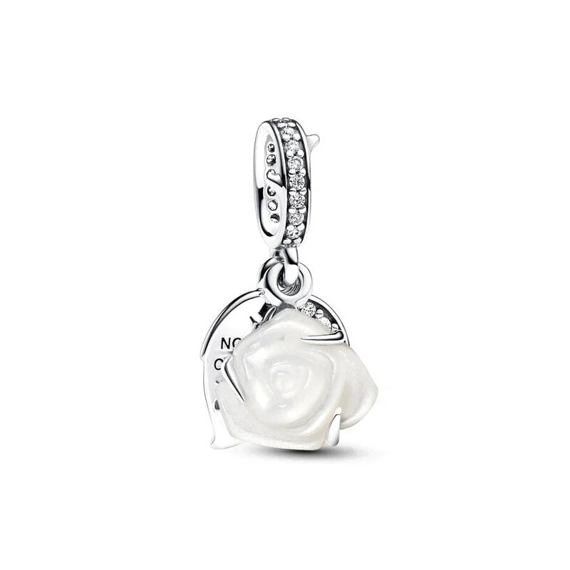 2024 regalo per la festa della mamma 100% 925 argento Logo originale di alta qualità ciondolo rosa bianca smalto mamma amore fascino gioielli braccialetto fai da te