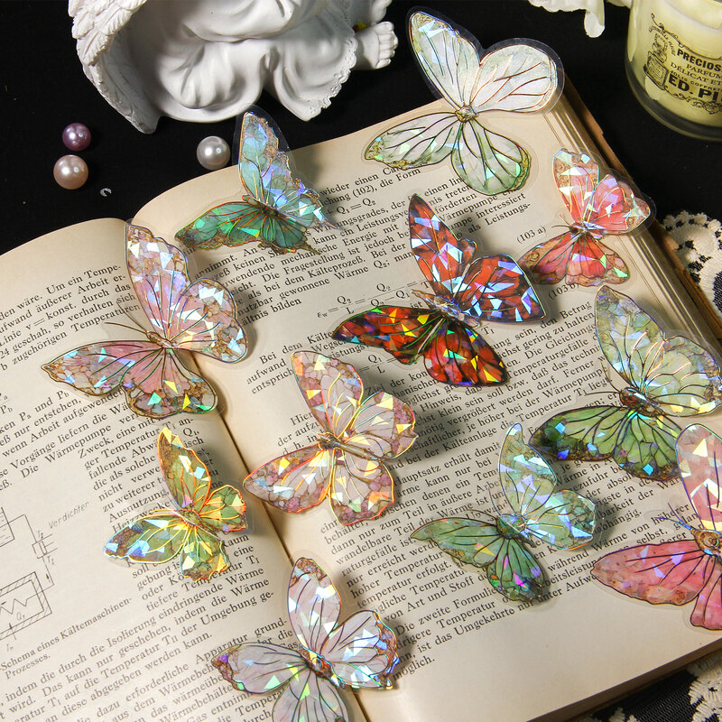 かわいい蝶の言語のステッカー,クリエイティブな装飾,DIY,ペットのステッカー,ロットあたり8パック