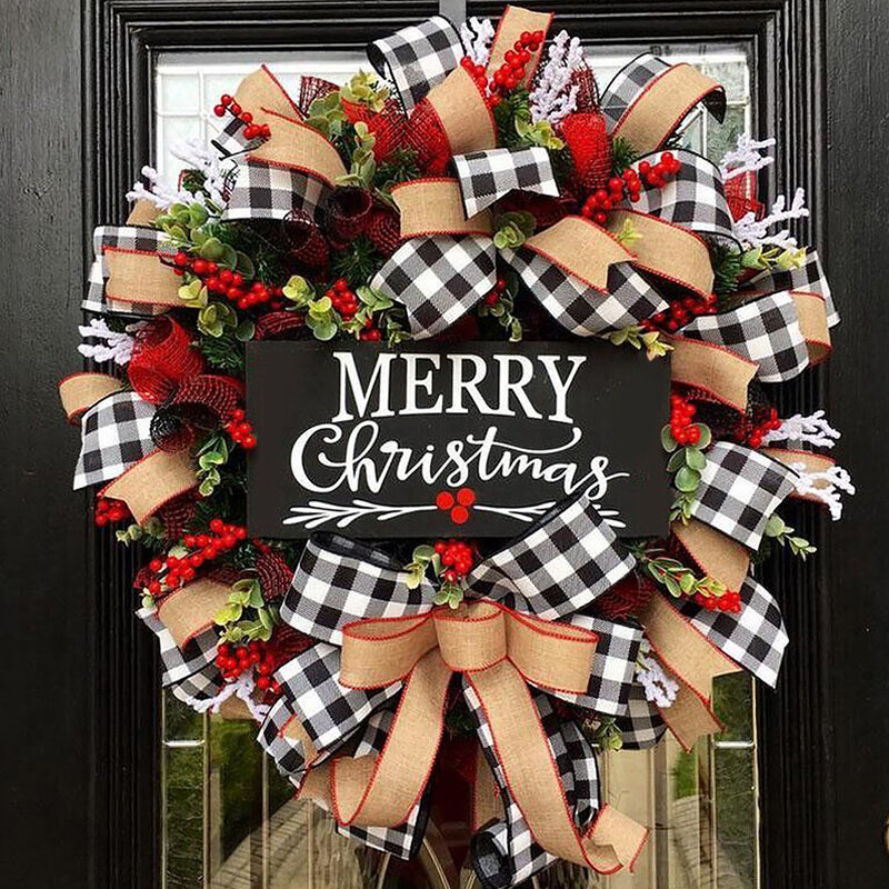 Artificial Christmas Wreath Bowknot Decoration Stairs Door Garland Xmas Holiday Decor Ornament Wedding Outside Supplies