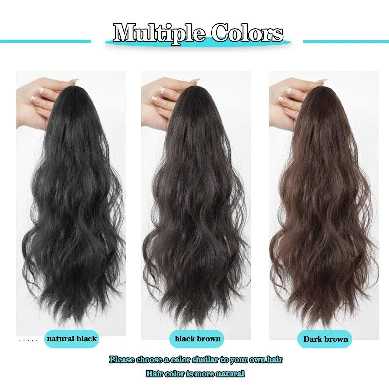 18inch Short Wavy Claw Clip Ponytail Hair Extension Synthetic Brown Natural Straight Heat Resistant False Hairpiece for Women